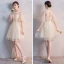 Abordable Champagne Transparentes Robe Demoiselle D'honneur 2018 Princesse Appliques En Dentelle Ceinture Courte Volants Dos Nu Robe Pour Mariage