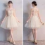 Abordable Champagne Transparentes Robe Demoiselle D'honneur 2018 Princesse Appliques En Dentelle Ceinture Courte Volants Dos Nu Robe Pour Mariage