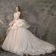 Modern / Fashion Champagne Wedding Dresses 2019 A-Line / Princess V-Neck Sleeveless Backless Glitter Tulle Beading Court Train Ruffle