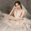 Modern / Fashion Champagne Wedding Dresses 2019 A-Line / Princess V-Neck Sleeveless Backless Glitter Tulle Beading Court Train Ruffle