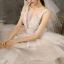 Modern / Fashion Champagne Wedding Dresses 2019 A-Line / Princess V-Neck Sleeveless Backless Glitter Tulle Beading Court Train Ruffle