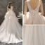 Modern / Fashion Champagne Wedding Dresses 2019 A-Line / Princess V-Neck Sleeveless Backless Glitter Tulle Beading Court Train Ruffle