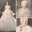 Modern / Fashion Champagne Wedding Dresses 2019 A-Line / Princess V-Neck Sleeveless Backless Glitter Tulle Beading Court Train Ruffle