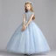 Elegant Sky Blue Flower Girl Dresses 2019 A-Line / Princess High Neck Sleeveless Appliques Lace Sequins Floor-Length / Long Ruffle Wedding Party Dresses