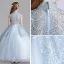 Elegant Sky Blue Flower Girl Dresses 2019 A-Line / Princess High Neck Sleeveless Appliques Lace Sequins Floor-Length / Long Ruffle Wedding Party Dresses