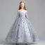 Elegant Grey Flower Girl Dresses 2019 A-Line / Princess Off-The-Shoulder Bell sleeves Sequins Star Floor-Length / Long Ruffle Backless Wedding Party Dresses