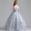 Elegant Grey Flower Girl Dresses 2019 A-Line / Princess Off-The-Shoulder Bell sleeves Sequins Star Floor-Length / Long Ruffle Backless Wedding Party Dresses