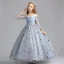 Elegant Grey Flower Girl Dresses 2019 A-Line / Princess Off-The-Shoulder Bell sleeves Sequins Star Floor-Length / Long Ruffle Backless Wedding Party Dresses