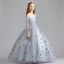 Elegant Grey Flower Girl Dresses 2019 A-Line / Princess Off-The-Shoulder Bell sleeves Sequins Star Floor-Length / Long Ruffle Backless Wedding Party Dresses