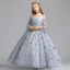 Elegant Grey Flower Girl Dresses 2019 A-Line / Princess Off-The-Shoulder Bell sleeves Sequins Star Floor-Length / Long Ruffle Backless Wedding Party Dresses
