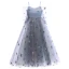 Elegant Grey Flower Girl Dresses 2019 A-Line / Princess Off-The-Shoulder Bell sleeves Sequins Star Floor-Length / Long Ruffle Backless Wedding Party Dresses