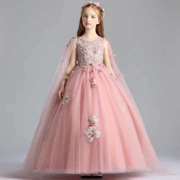 Chic Beautiful Pearl Pink Flower Girl Dresses 2019 A Line Princess Scoop Neck Sleeveless Appliques Lace Flower Pearl Watteau Train Ruffle Wedding Party Dresses