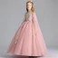 Chic / Beautiful Pearl Pink Flower Girl Dresses 2019 A-Line / Princess Scoop Neck Sleeveless Appliques Lace Flower Pearl Watteau Train Ruffle Wedding Party Dresses