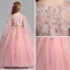 Chic / Beautiful Pearl Pink Flower Girl Dresses 2019 A-Line / Princess Scoop Neck Sleeveless Appliques Lace Flower Pearl Watteau Train Ruffle Wedding Party Dresses