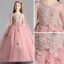 Chic / Beautiful Pearl Pink Flower Girl Dresses 2019 A-Line / Princess Scoop Neck Sleeveless Appliques Lace Flower Pearl Watteau Train Ruffle Wedding Party Dresses