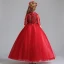 Chic / Beautiful Red Flower Girl Dresses 2019 A-Line / Princess High Neck 1/2 Sleeves Appliques Lace Pearl Rhinestone Floor-Length / Long Ruffle Wedding Party Dresses