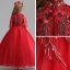 Chic / Beautiful Red Flower Girl Dresses 2019 A-Line / Princess High Neck 1/2 Sleeves Appliques Lace Pearl Rhinestone Floor-Length / Long Ruffle Wedding Party Dresses