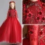 Chic / Beautiful Red Flower Girl Dresses 2019 A-Line / Princess High Neck 1/2 Sleeves Appliques Lace Pearl Rhinestone Floor-Length / Long Ruffle Wedding Party Dresses