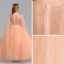 Chic / Beautiful Orange Flower Girl Dresses 2019 A-Line / Princess V-Neck Sleeveless Appliques Lace Pearl Watteau Train Ruffle Wedding Party Dresses