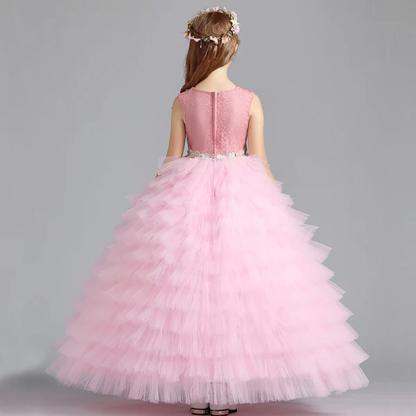 Best Blushing Pink Flower Girl Dresses 2019 Ball Gown Scoop Neck Sleeveless Appliques Lace Beading Floor-Length / Long Cascading Ruffles Wedding Party Dresses