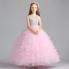 Best Blushing Pink Flower Girl Dresses 2019 Ball Gown Scoop Neck Sleeveless Appliques Lace Beading Floor-Length / Long Cascading Ruffles Wedding Party Dresses