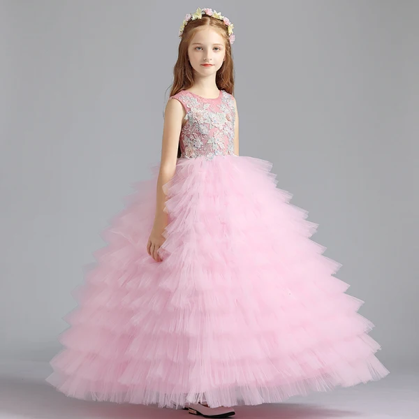Best Blushing Pink Flower Girl Dresses 2019 Ball Gown Scoop Neck Sleeveless Appliques Lace Beading Floor-Length / Long Cascading Ruffles Wedding Party Dresses