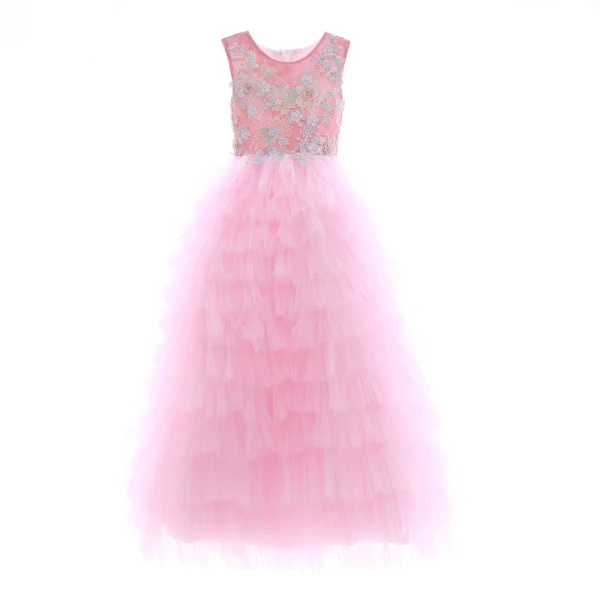 Best Blushing Pink Flower Girl Dresses 2019 Ball Gown Scoop Neck Sleeveless Appliques Lace Beading Floor-Length / Long Cascading Ruffles Wedding Party Dresses