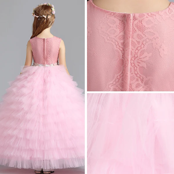 Best Blushing Pink Flower Girl Dresses 2019 Ball Gown Scoop Neck Sleeveless Appliques Lace Beading Floor-Length / Long Cascading Ruffles Wedding Party Dresses