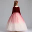 Chic / Belle Bordeaux Dégradé De Couleur Daim Robe Ceremonie Fille 2019 Princesse Encolure Dégagée 3/4 Manches Longue Volants Robe Pour Mariage