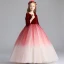 Chic / Belle Bordeaux Dégradé De Couleur Daim Robe Ceremonie Fille 2019 Princesse Encolure Dégagée 3/4 Manches Longue Volants Robe Pour Mariage