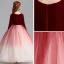 Chic / Belle Bordeaux Dégradé De Couleur Daim Robe Ceremonie Fille 2019 Princesse Encolure Dégagée 3/4 Manches Longue Volants Robe Pour Mariage
