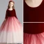 Chic / Belle Bordeaux Dégradé De Couleur Daim Robe Ceremonie Fille 2019 Princesse Encolure Dégagée 3/4 Manches Longue Volants Robe Pour Mariage