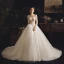Illusion Elfenben Genomskinliga Bröllopsklänningar 2019 Prinsessa Fyrkantig Ringning Långärmad Halterneck Appliqués Spets Chapel Train Ruffle