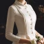 Vintage / Retro Ivory Satin Outdoor / Garden Wedding Dresses 2019 A-Line / Princess High Neck 3/4 Sleeve See-through Backless Buttons Tea-length Ruffle