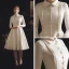 Vintage / Retro Ivory Satin Outdoor / Garden Wedding Dresses 2019 A-Line / Princess High Neck 3/4 Sleeve See-through Backless Buttons Tea-length Ruffle