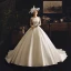 Vintage / Originale Ivoire Satin Robe De Mariée 2019 Princesse Encolure Carrée Sans Manches Perlage Ceinture Chapel Train Volants