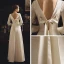 Vintage / Originale Ivoire Satin Robe De Mariée 2019 Gaine / Ajustement V-Cou Manches Longues Dos Nu Longue Volants