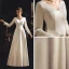 Vintage / Originale Ivoire Satin Robe De Mariée 2019 Gaine / Ajustement V-Cou Manches Longues Dos Nu Longue Volants