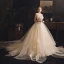 Fabuleux Champagne Robe De Mariée 2019 Princesse Bretelles Spaghetti Sans Manches Dos Nu Cristal Perlage Cathedral Train Volants