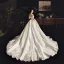 Schöne Ivory / Creme Satin Brautkleider / Hochzeitskleider 2019 Ballkleid Off Shoulder Kurze Ärmel Rückenfreies Applikationen Spitze Strass Kapelle-Schleppe Rüschen