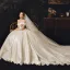 Schöne Ivory / Creme Satin Brautkleider / Hochzeitskleider 2019 Ballkleid Off Shoulder Kurze Ärmel Rückenfreies Applikationen Spitze Strass Kapelle-Schleppe Rüschen