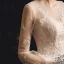 Meilleur Champagne Transparentes Jardin / Extérieur Robe De Mariée 2019 Gaine / Ajustement Encolure Dégagée Gonflée Manches Longues Appliques En Dentelle Train De Balayage Volants