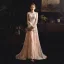 Meilleur Champagne Transparentes Jardin / Extérieur Robe De Mariée 2019 Gaine / Ajustement Encolure Dégagée Gonflée Manches Longues Appliques En Dentelle Train De Balayage Volants
