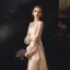 Meilleur Champagne Transparentes Jardin / Extérieur Robe De Mariée 2019 Gaine / Ajustement Encolure Dégagée Gonflée Manches Longues Appliques En Dentelle Train De Balayage Volants