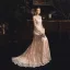 Meilleur Champagne Transparentes Jardin / Extérieur Robe De Mariée 2019 Gaine / Ajustement Encolure Dégagée Gonflée Manches Longues Appliques En Dentelle Train De Balayage Volants
