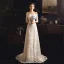 Élégant Ivoire Jardin / Extérieur Robe De Mariée 2019 Gaine / Ajustement De l'épaule 1/2 Manches Dos Nu Ceinture Appliques En Dentelle Train De Balayage Volants