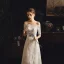 Élégant Ivoire Jardin / Extérieur Robe De Mariée 2019 Gaine / Ajustement De l'épaule 1/2 Manches Dos Nu Ceinture Appliques En Dentelle Train De Balayage Volants