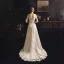 Élégant Ivoire Jardin / Extérieur Robe De Mariée 2019 Gaine / Ajustement De l'épaule 1/2 Manches Dos Nu Ceinture Appliques En Dentelle Train De Balayage Volants