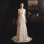 Élégant Ivoire Jardin / Extérieur Robe De Mariée 2019 Gaine / Ajustement De l'épaule 1/2 Manches Dos Nu Ceinture Appliques En Dentelle Train De Balayage Volants