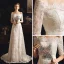Élégant Ivoire Jardin / Extérieur Robe De Mariée 2019 Gaine / Ajustement De l'épaule 1/2 Manches Dos Nu Ceinture Appliques En Dentelle Train De Balayage Volants